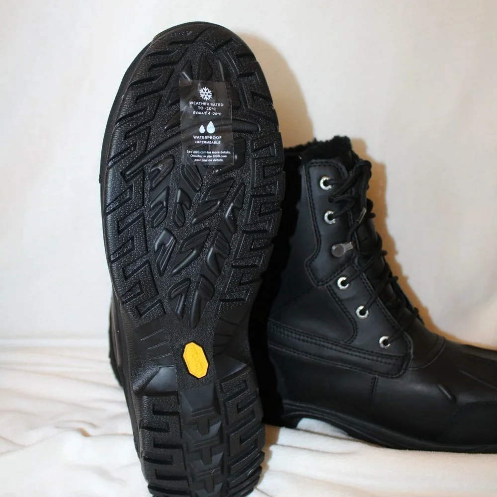 NIB UGG MEN'S FELTON WINTER LEATHER SHEARLING LINED BOOTS‎ BLACK